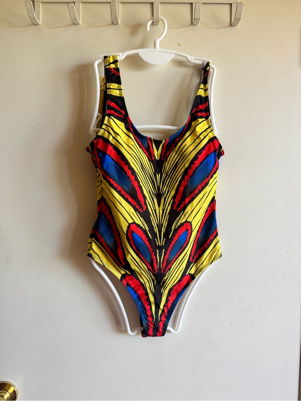 Vibrant Yellow Patterned One-Piece Swimsuit. Size M